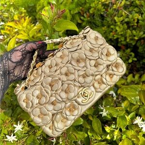 Chanel Metallic Gold Medium Camelia Flap Bag